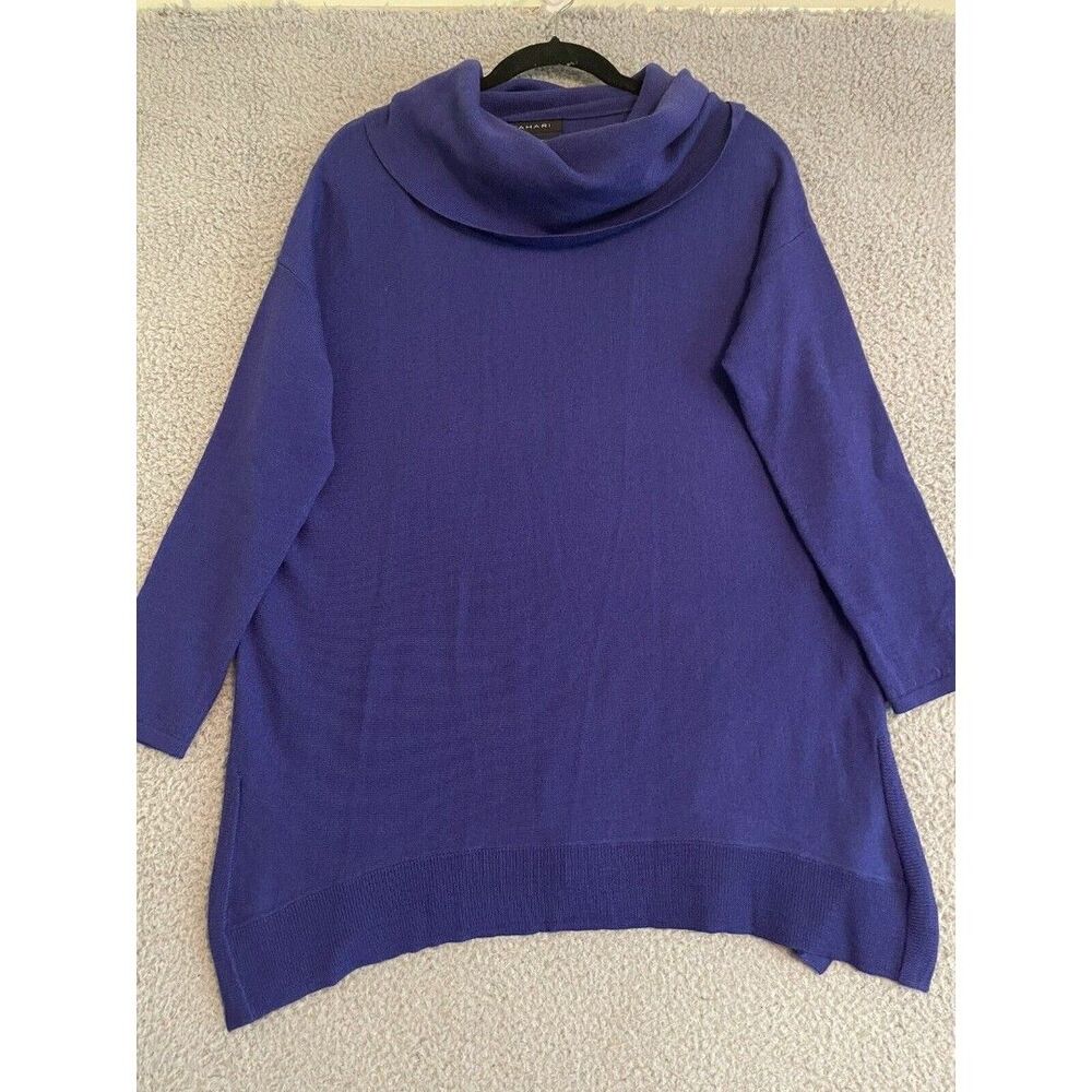 TAHARI Sweater Blue 100% Extra Fine Merino Wool Cowl Neck Womens Size Small